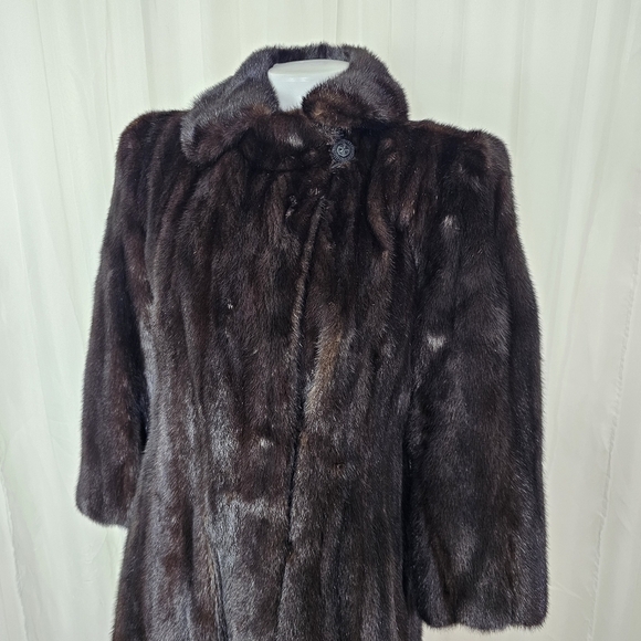 Authentic real mink fur coat deep chocolate brown small GORGEOUS! Long length - Picture 2 of 12